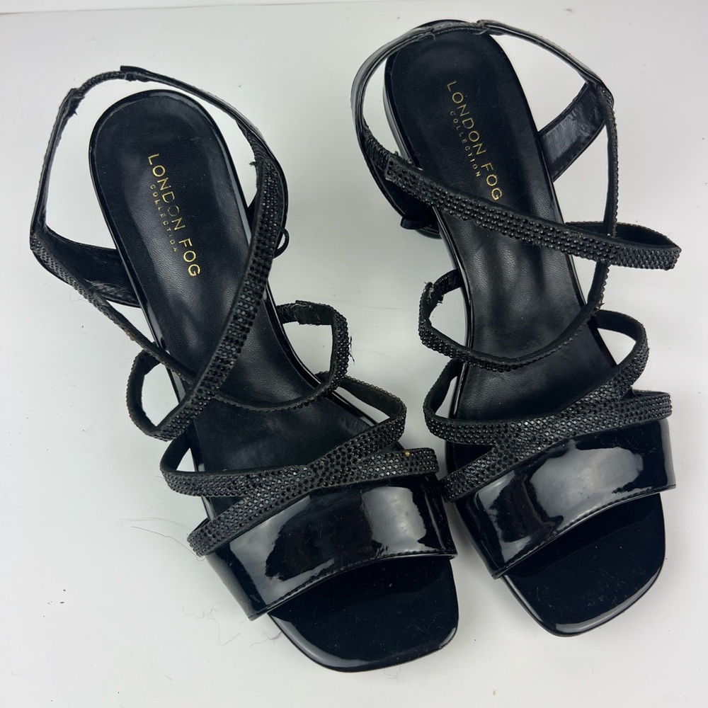 London Fog Black Strappy Heels